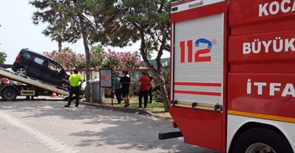 Araç ağaça çarptı ağaç ikiye bölündü