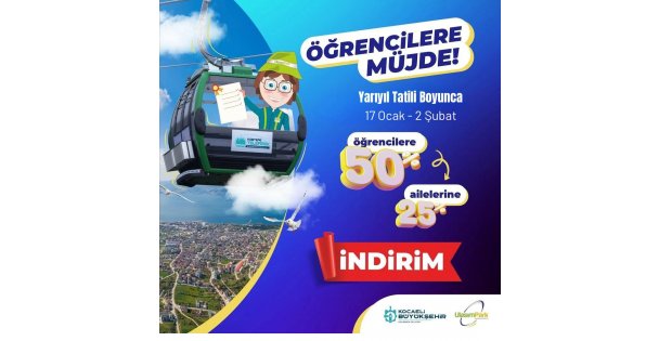 Karnesini getirene Kartepe Teleferiği yüzde 50 indirimli