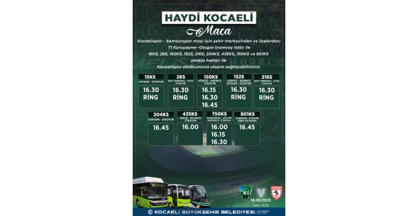 Kocaeli Büyükşehir'den Samsun maçına özel ek sefer