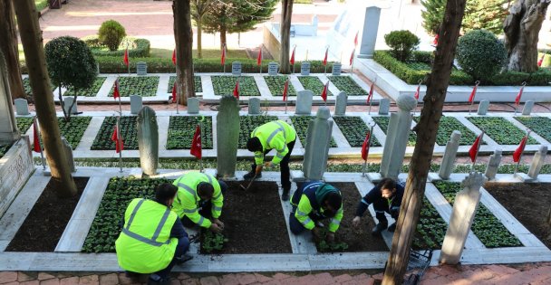 Şehit mezarları çiçeklerle donatıldı