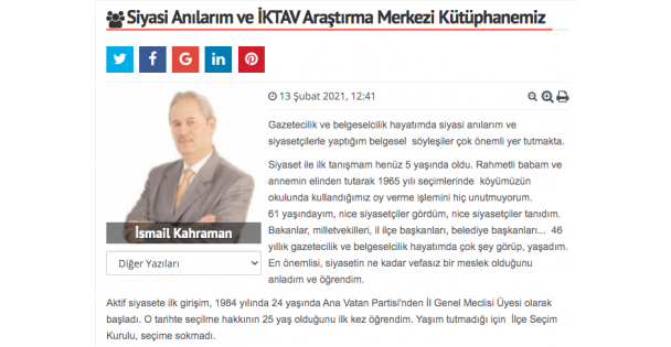 Siyasi Anılarım Ve İKTAV Araştırma Merkezi Kütüphanemiz