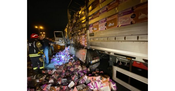 Tekstil malzemesi yüklü tır alev alev yandı