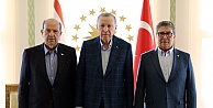 Cumhurbaşkanı Erdoğan, KKTC Cumhurbaşkanı Tatar ve KKTC Başbakanı Üstel'i kabul ediyor