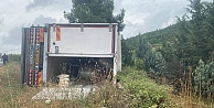 (VİDEOLU) Seyir Halindeki Kamyon Devrildi: Sürücü Yaralandı