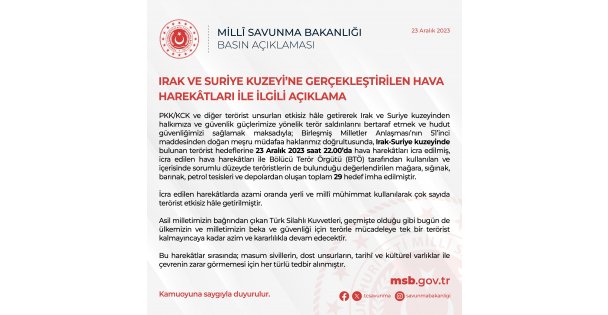 TSK bölücü terör örgütünün 29 hedefini imha etti